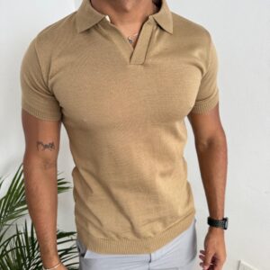 CAMISA TEJIDA CUELLO V CAQUI