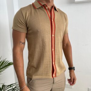 CAMISA TEJIDA BOTONES CAQUI