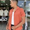 CAMISA CUELLO CUBANO MANGA CORTA TERRACOTA
