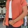 CAMISA CUELLO CUBANO MANGA CORTA TERRACOTA