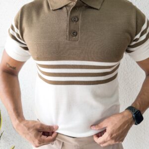 CAMISA TEJIDA CAFÉ/BLANCO