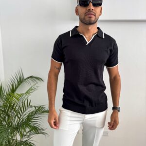 CAMISA TEJIDA CUELLO V NEGRA