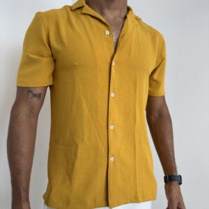 CAMISA CUELLO CUBANO MOSTAZA