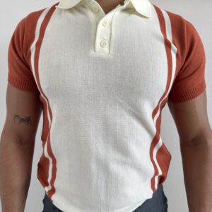 CAMISA TEJIDA BLANCA HOMBROS TERRACOTA