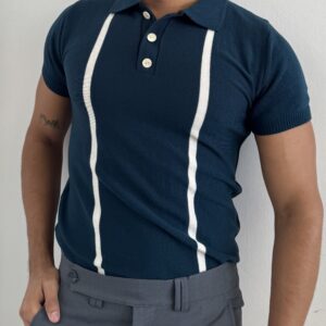 CAMISA TEJIDA AZUL 2 LÍNEAS