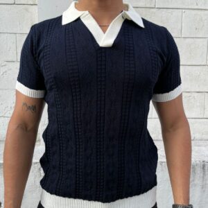 CAMISA TEJIDA TEXTURIZADA AZUL MARINO