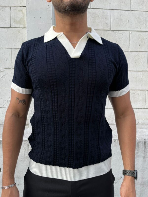 CAMISA TEJIDA TEXTURIZADA AZUL MARINO