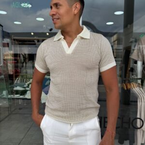 CAMISA TEJIDA CUELLO V CAQUI