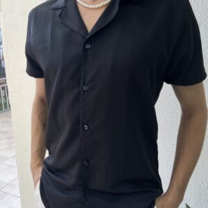 CAMISA CUELLO CUBANO MANGA CORTA NEGRO
