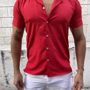 CAMISA CUELLO CUBANO TEXTURA ROJO