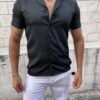 CAMISA CUELLO CUBANO SEDA NEGRO