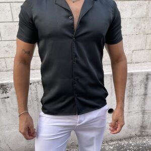 CAMISA CUELLO CUBANO SEDA NEGRO