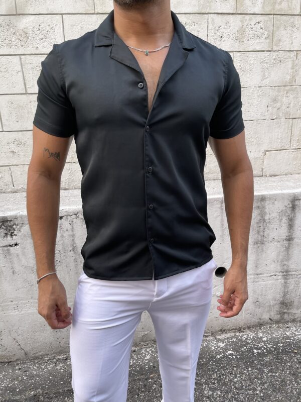 CAMISA CUELLO CUBANO SEDA NEGRO