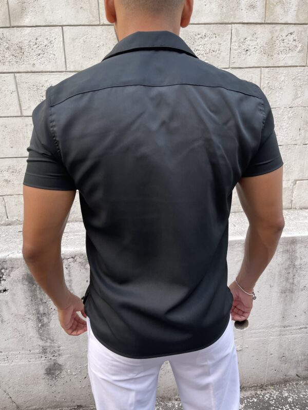 CAMISA CUELLO CUBANO SEDA NEGRO