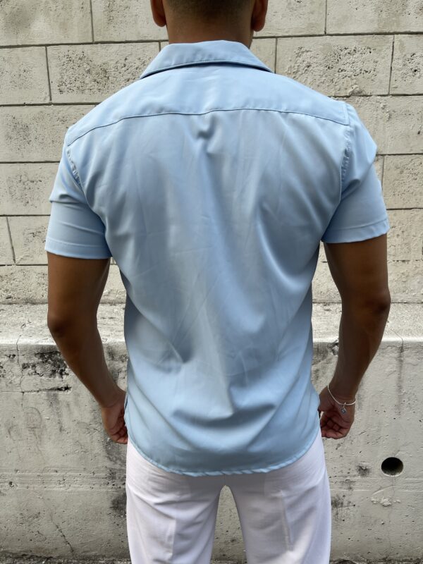 CAMISA CUELLO CUBANO SEDA CELESTE